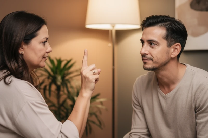 Eine Therapeutin führt eine EMDR-Therapie mit einem Mann in entspannter Praxisumgebung durch.